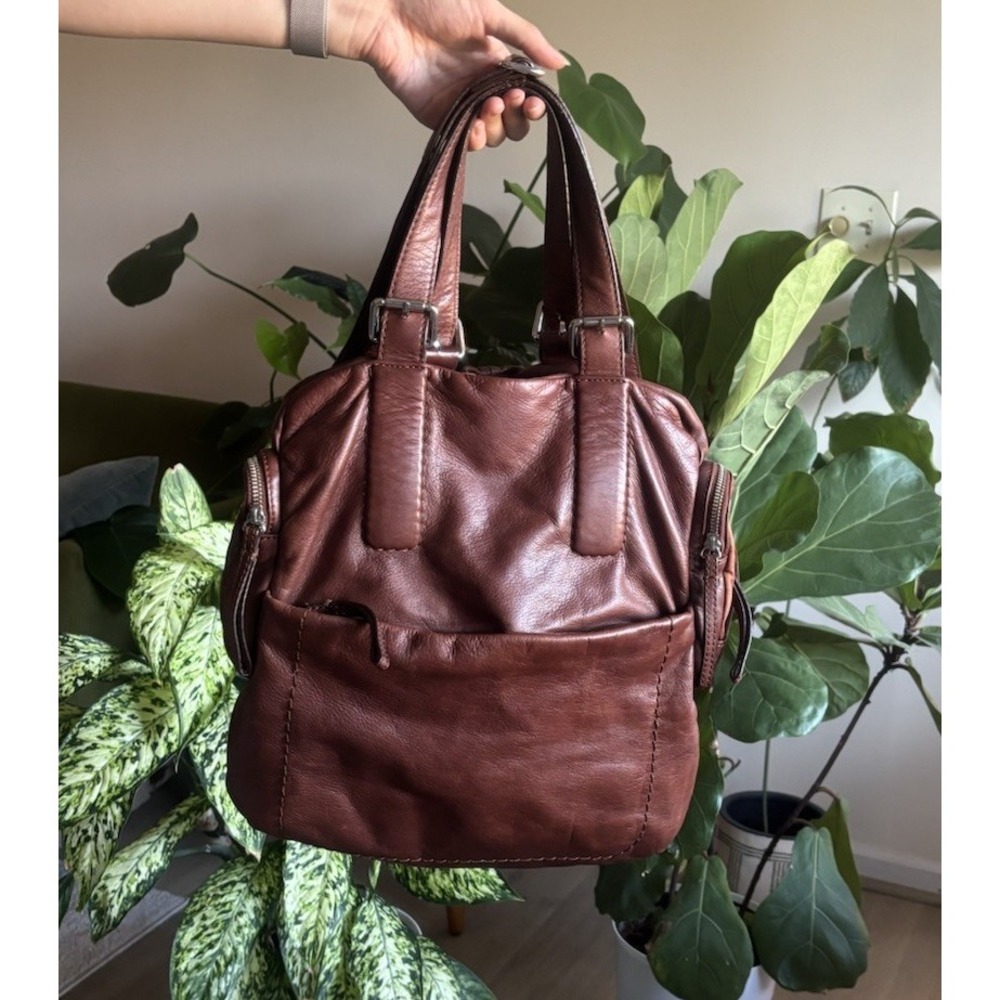 RARE CROMIA Genuine Italian Leather Double Handle Silv Hardware Made in Italy